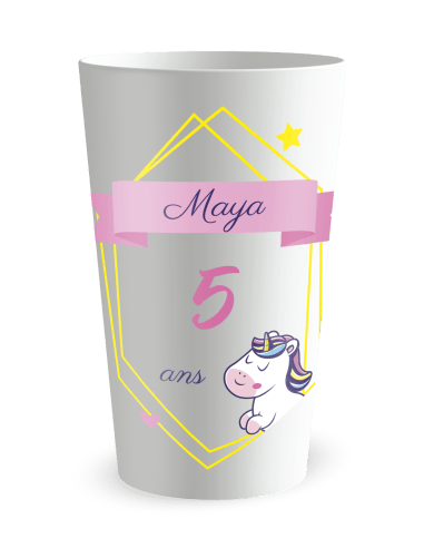 Gobelet blanc de face - Anniversaire Enfant licorne galop - Ecocup