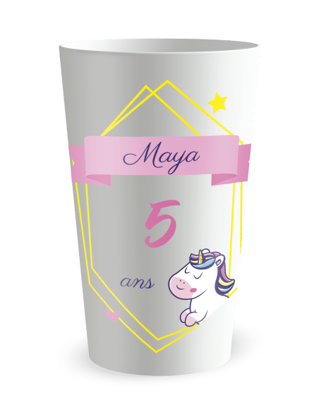 Gobelet blanc de face - Anniversaire Enfant licorne galop - Ecocup