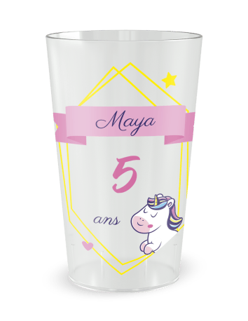 Gobelet transparent de face - Anniversaire Enfant licorne galop - Ecocup