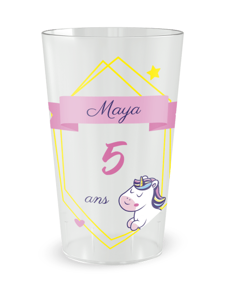 Gobelet transparent de face - Anniversaire Enfant licorne galop - Ecocup