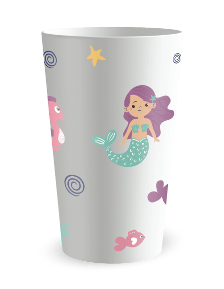Gobelet blanc de face - Anniversaire Enfant Sirene - Ecocup