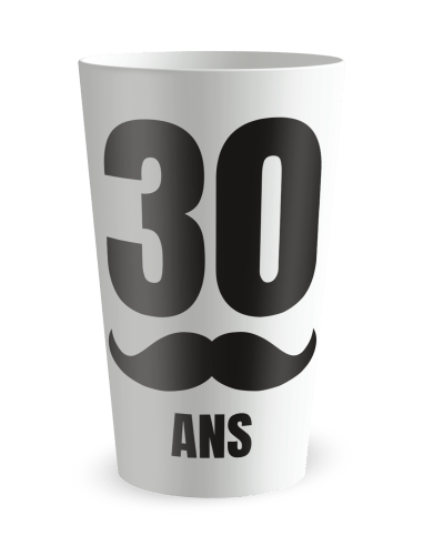 Gobelet blanc de face - anniversaire adulte moustache - Ecocup