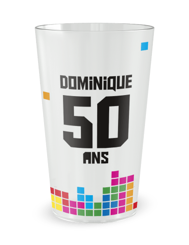 Gobelet transparent - Prénom - anniversaire adulte tetris - Ecocup