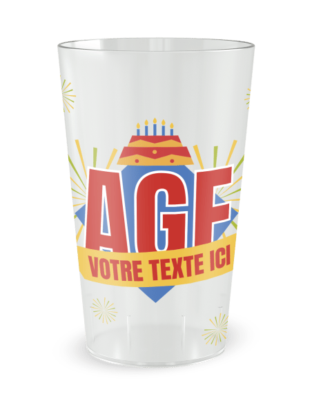 Gobelet transparent de face - Anniversaire artifices - Ecocup