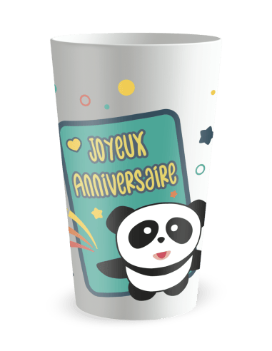 Gobelet blanc de face - anniversaire enfant panda - Ecocup