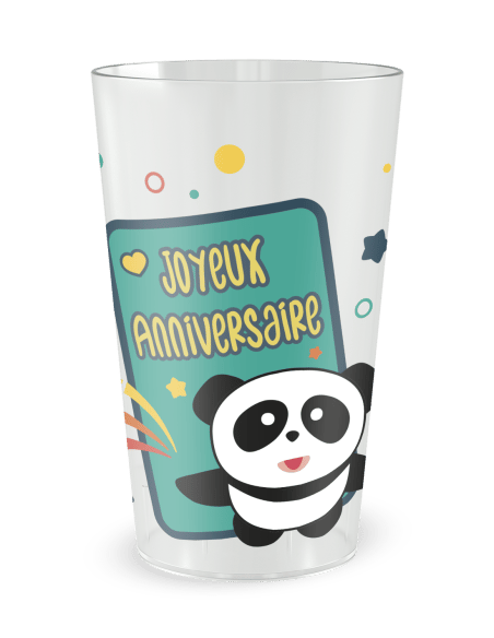 Gobelet transparent de face - anniversaire enfant panda - Ecocup