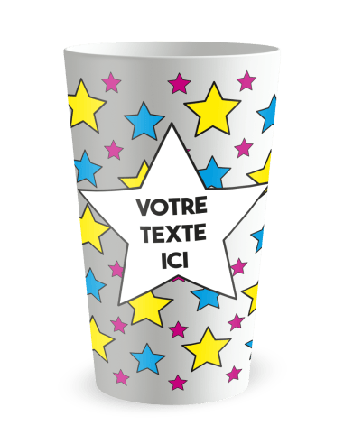 Gobelet blanc de face - Anniversaire Etoiles Colorées Bleues et Jaunes - Ecocup