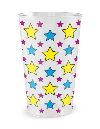 Gobelet transparent de dos - Anniversaire Etoiles Colorées Bleues et Jaunes - Ecocup