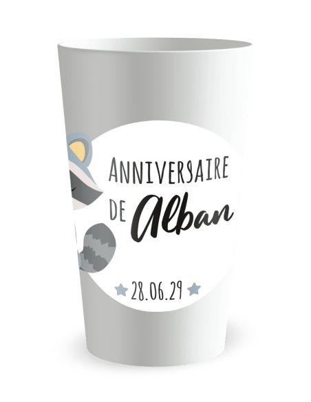 Gobelet blanc de face - Anniversaire Raton Bleu Enfant - Ecocup