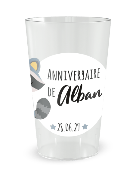 Gobelet transparent de face - Anniversaire Raton Bleu Enfant - Ecocup