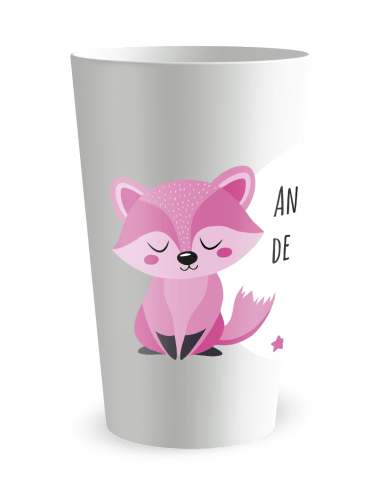 Gobelet blanc de dos - Anniversaire Renard Rose Enfant - Ecocup