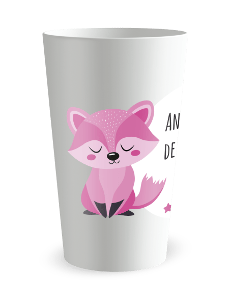 Gobelet blanc de dos - Anniversaire Renard Rose Enfant - Ecocup