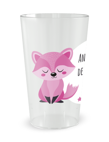 Gobelet transparent de dos - Anniversaire Renard Rose Enfant - Ecocup