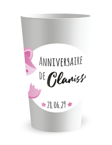 Gobelet blanc - Prénom - Anniversaire Renard Rose Enfant - Ecocup