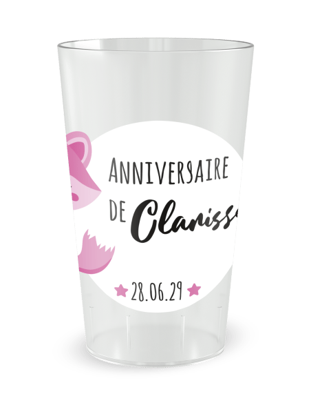Gobelet transparent - Prénom - Anniversaire Renard Rose Enfant - Ecocup