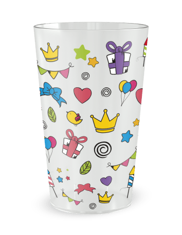 Gobelet transparent de face - Anniversaire Dessins Colorés - Ecocup 2