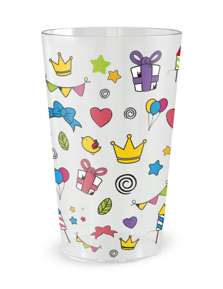 Gobelet transparent de dos - Anniversaire Dessins Colorés - Ecocup