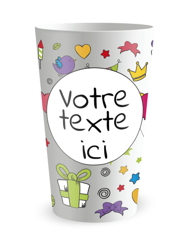 Gobelet blanc de face - Anniversaire Dessins Colorés - Ecocup