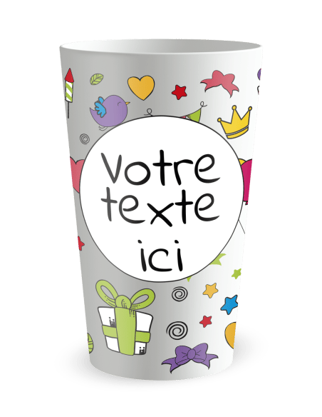 Gobelet blanc de face - Anniversaire Dessins Colorés - Ecocup