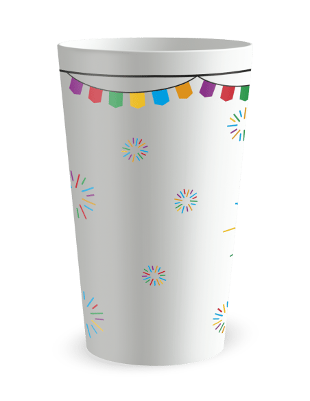 Gobelet blanc de dos - feux d'artifice multicolores - Ecocup