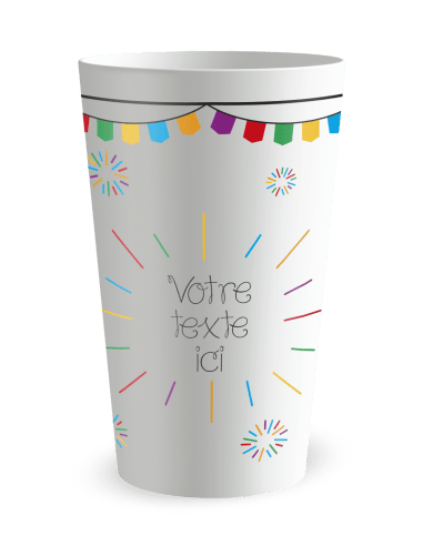 Gobelet blanc de face - feux d'artifice multicolores - Ecocup