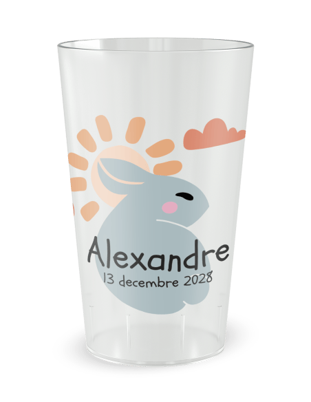 Gobelet transparent de face - Naissance Cadre Lapin - Ecocup