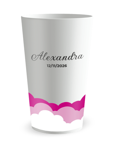 Gobelet blanc de face - Naissance Fond Nuageux Fille - Ecocup