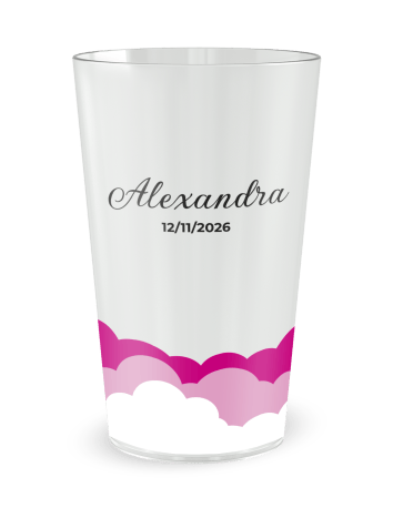 Gobelet transparent de face - Naissance Fond Nuageux Fille - Ecocup