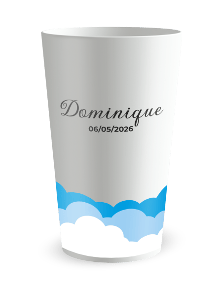 Gobelet blanc de face - Naissance Fond Nuageux Garçon - Ecocup