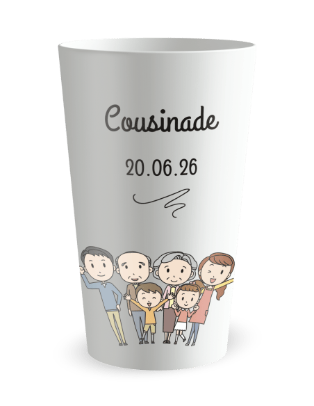 Gobelet blanc de face - cousinade famille - Ecocup