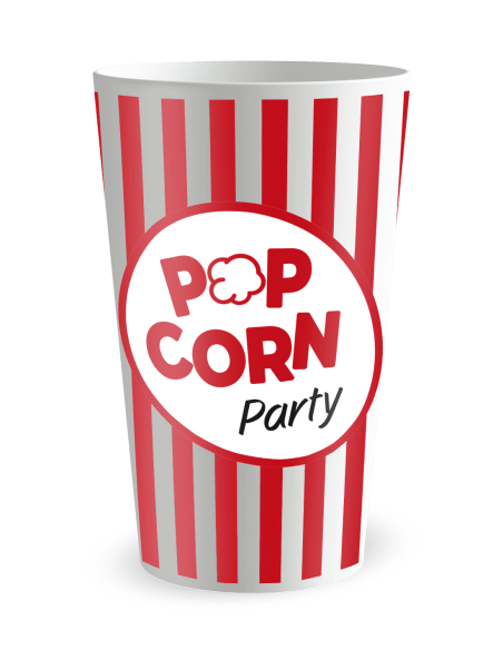 Gobelet blanc de face - Famille & Amis PopCorn Party - Ecocup