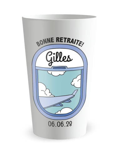Gobelet blanc de face - Famille & Amis Retraite Avion - Ecocup