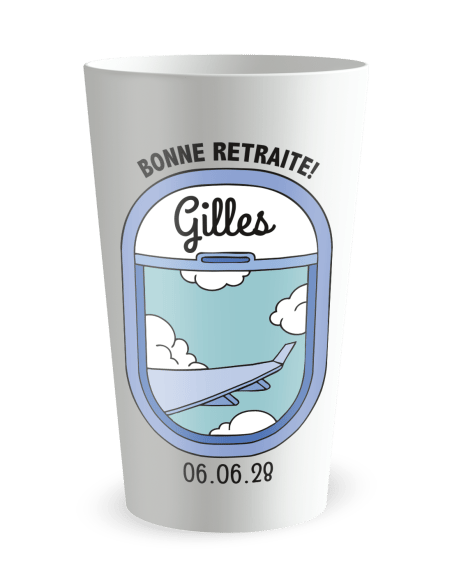 Gobelet blanc de face - Famille & Amis Retraite Avion - Ecocup