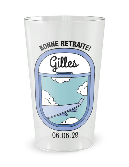Gobelet transparent de face - Famille & Amis Retraite Avion - Ecocup