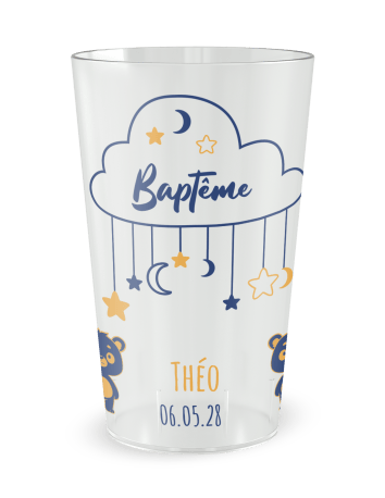 Gobelet transparent de face - Baptême Ciel Etoilé - Ecocup