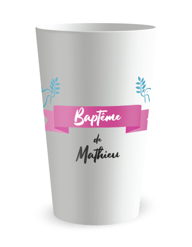 Gobelet blanc de face - Baptême Colombes et Croix - Ecocup