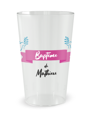 Gobelet blanc de face - Baptême Colombes et Croix - Ecocup 2