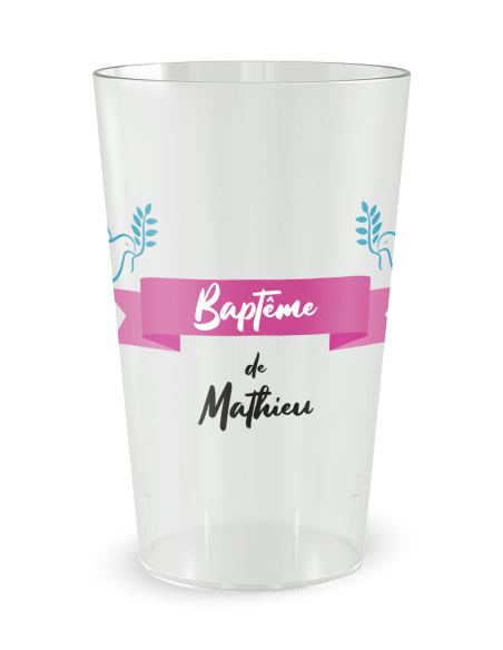 Gobelet transparent de face - Baptême Colombes et Croix - Ecocup