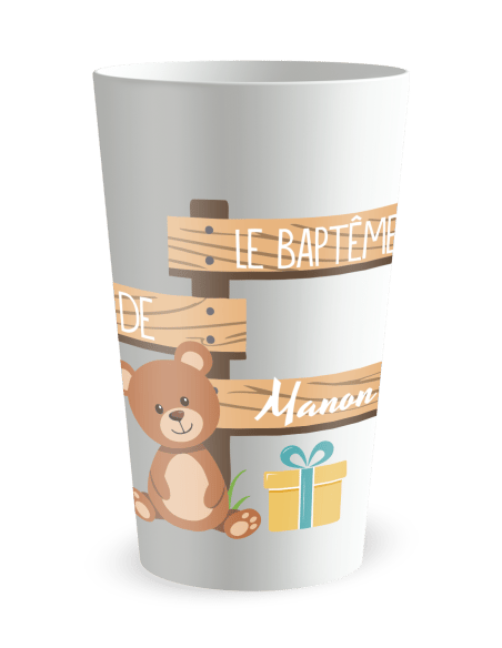Gobelet blanc de face - Baptême Compagnon Ourson - Ecocup