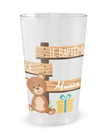 Gobelet transparent de face - Baptême Compagnon Ourson - Ecocup