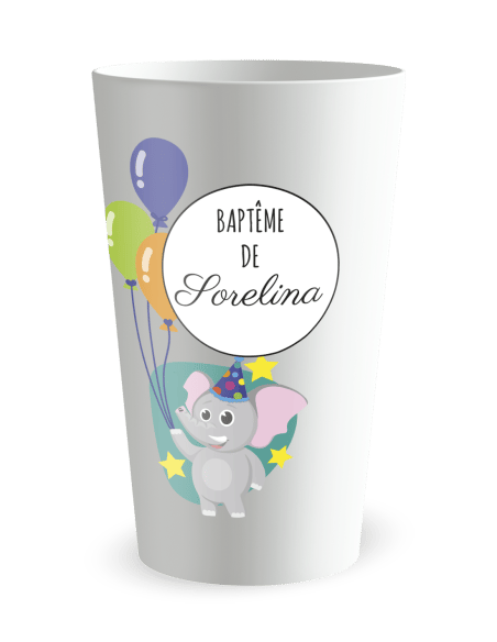 Gobelet blanc de face - Baptême Eléphant - Ecocup
