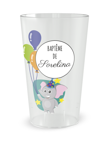 Gobelet transparent de face - Baptême Eléphant - Ecocup