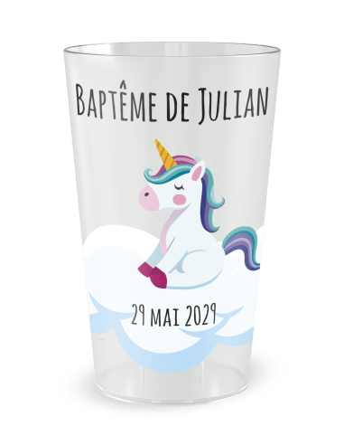 Gobelet transparent de face - Baptême Licorne - Ecocup