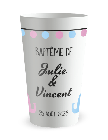 Gobelet blanc de face - Baptême Mixte - Ecocup