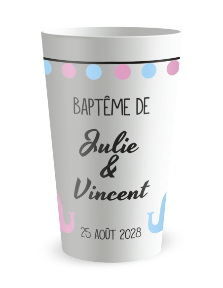 Gobelet blanc de face - Baptême Mixte - Ecocup