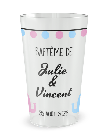 Gobelet transparent de face - Baptême Mixte - Ecocup