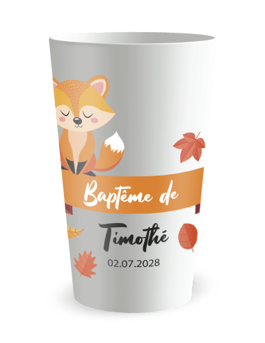 Gobelet blanc de face - Baptême Petit Renard - Ecocup