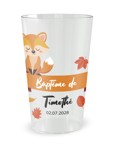 Gobelet transparent de face - Baptême Petit Renard - Ecocup
