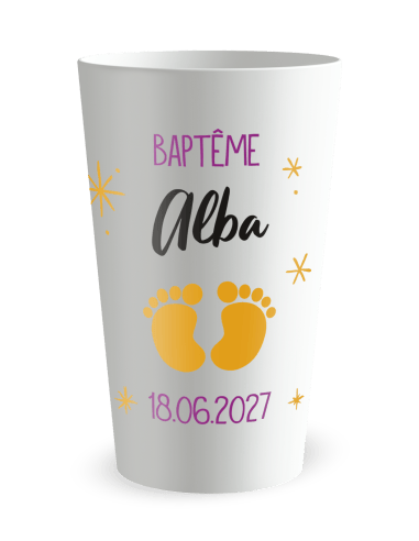 Gobelet blanc de face - Baptême Petits Pieds - Ecocup