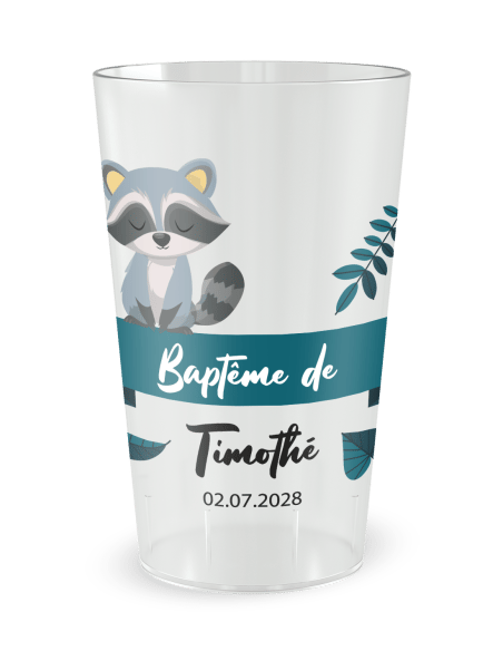 Gobelet transparent de face - Baptême Raton Laveur - Ecocup